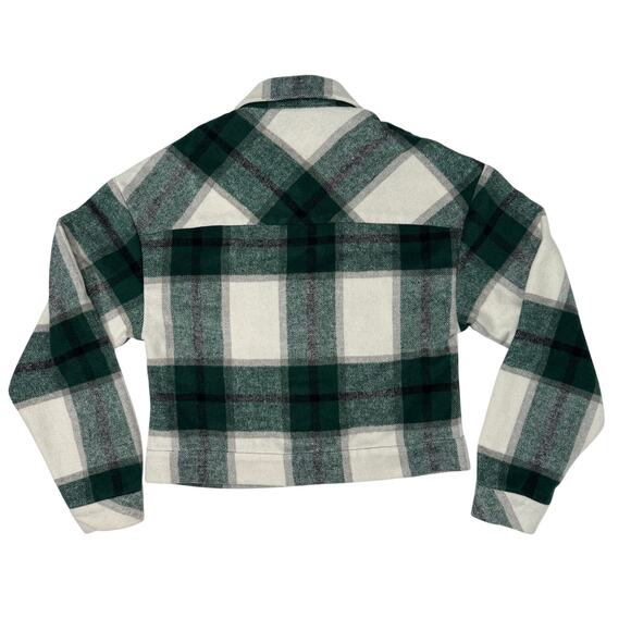 KUT Women’s Green Plaid Cropped Flannel Shirt Button Down Size Small - Picture 4 of 8